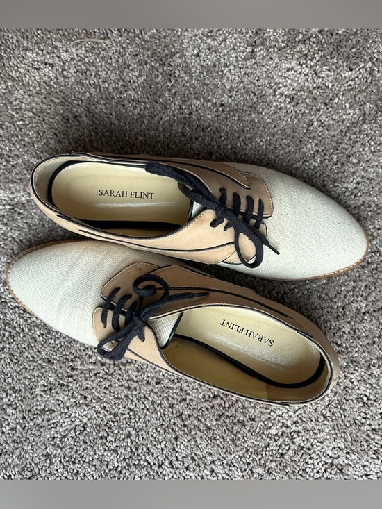 Sarah Flint Shoes - Sarah Flint Fina Two-Tone Canvas and Leather Derby Flat